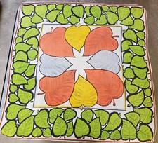 COLORFUL SYMMETRICAL VINTAGE AUTUMN LEAVES 1960s SILK SCARF 34" x 35"