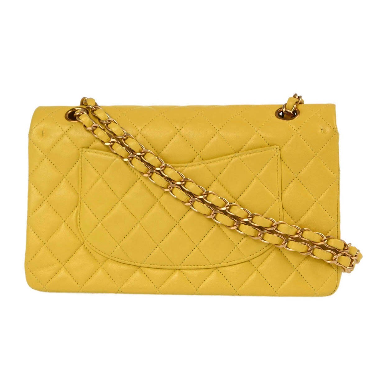 Chanel Yellow Lambskin Medium Classic Double Flap Shoulder Bag