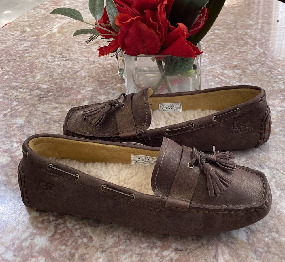 PANTOFOLA D’ORO Nuovo mocassino UGG donna marrone metallizzato in pelle nappa pelle di pecora taglia US 7 $119