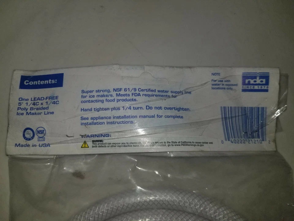 Manguera de 6' sin plomo 1/4CX1/4C, envío rápido para máquina de hielo certificada hecha en EE. UU., envío rápido Foto 3 de 4