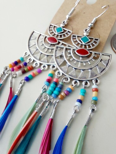 3.5" Bohemian Style Colorful Feather Fashion Jewelry Earrings Costume Jewelry - Picture 5 of 7