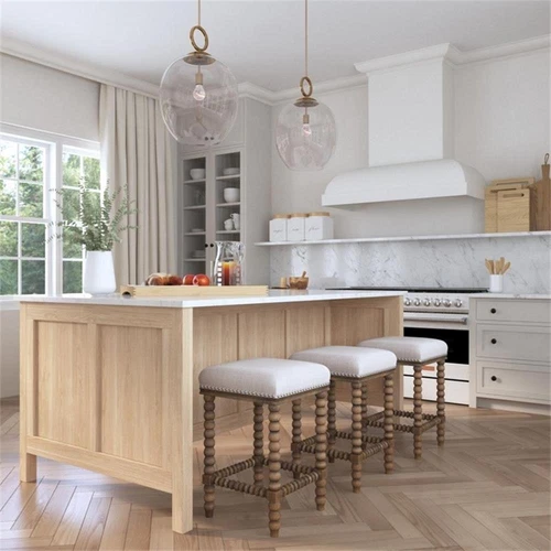 Uttermost Pryce Coastal Wood and Fabric Counter Stool in Light Walnut - Picture 7 of 8