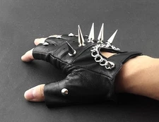 Mens Rivet Spike Punk Rock Driving Motorcycle Biker Leather Fingerless Gloves