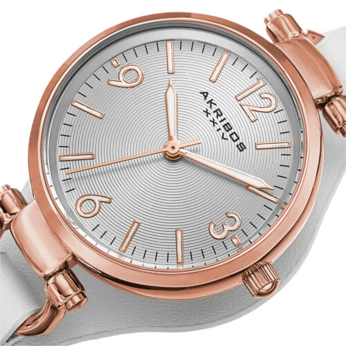 Women's Akribos XXIV AK761WTR Swiss Quartz Decorated Thin Leather Strap Watch - Picture 2 of 4
