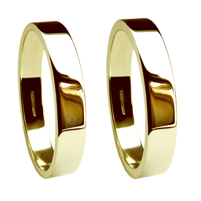 6mm 9ct Yellow Gold Flat Profile Wedding Rings UK HM 375 Med Hvy & X Heavy Bands
