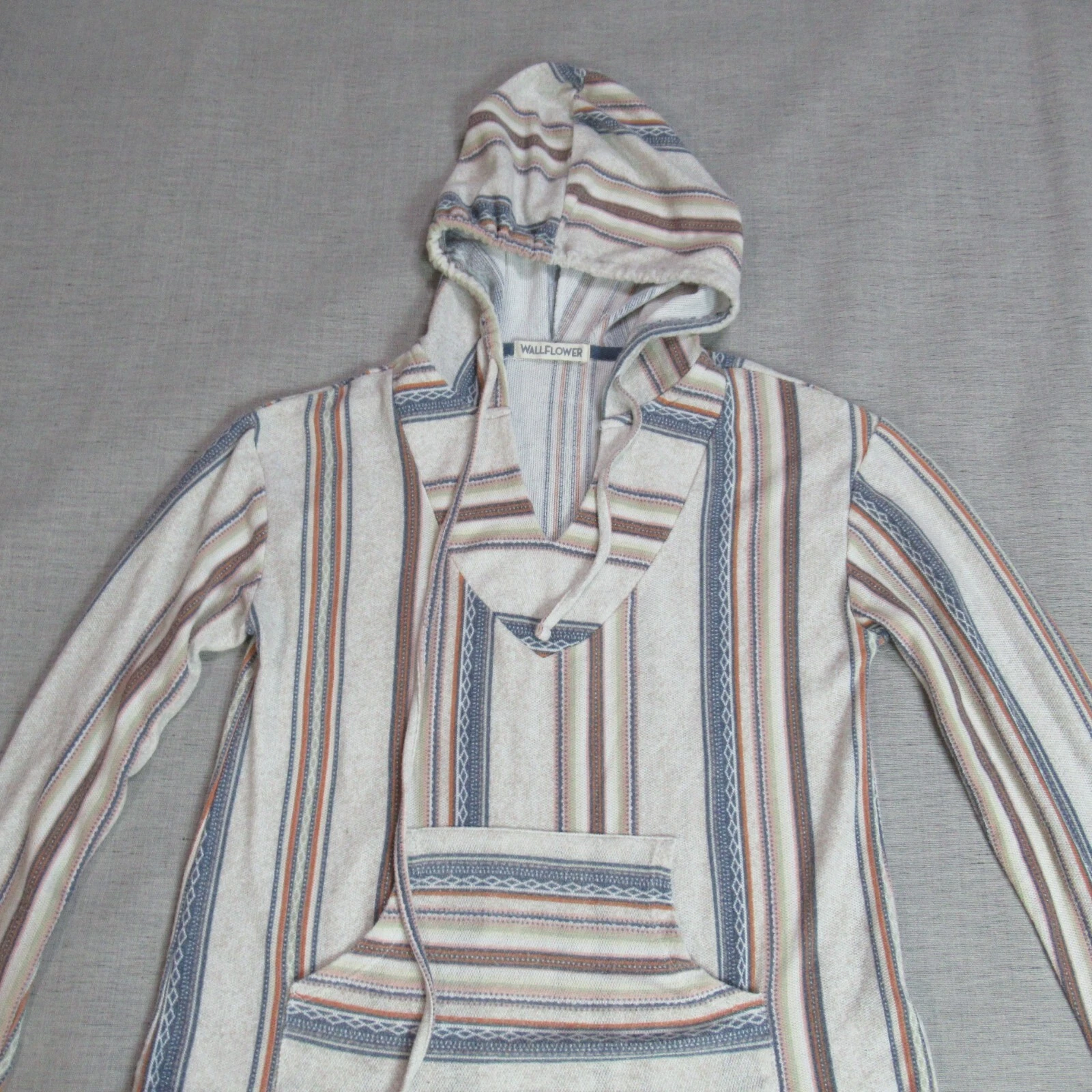 OFF WHITE Felpa con cappuccio Wallflower donna taglia media panna a righe tessuto hippie fiore bambino boho