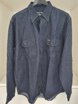 Herren Langarm Hemd Navigare Jeans Baumwolle Gr. L Blau Taschen Button Down