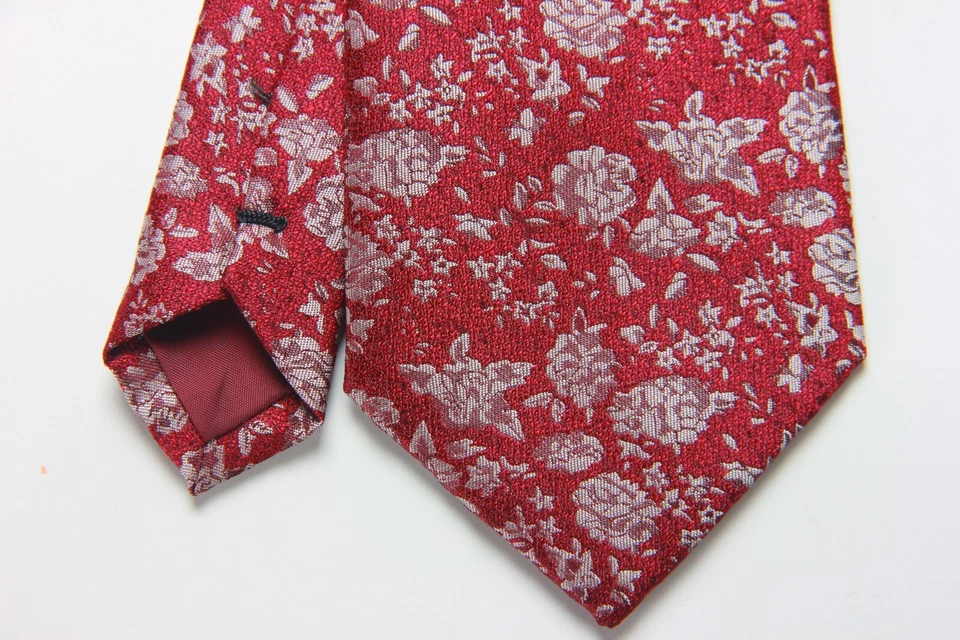 Nueva Corbata Clásica Floral Roja Blanca TEJIDA JACQUARD 100% Seda Para Hombre Foto 3 de 4