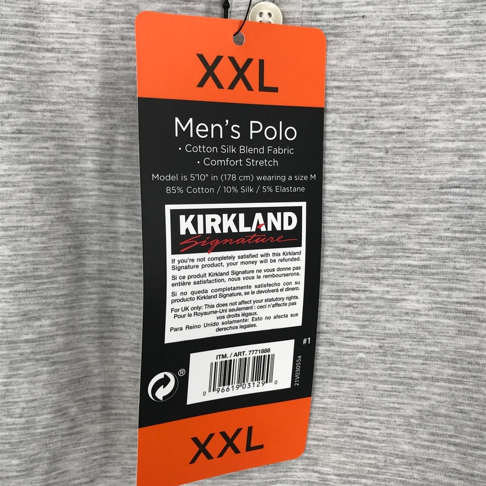 Kirkland Signature Polo Shirt Mens 2XL XXL Gray Short Sleeve Silk Blend Golf - Image 3 of 4