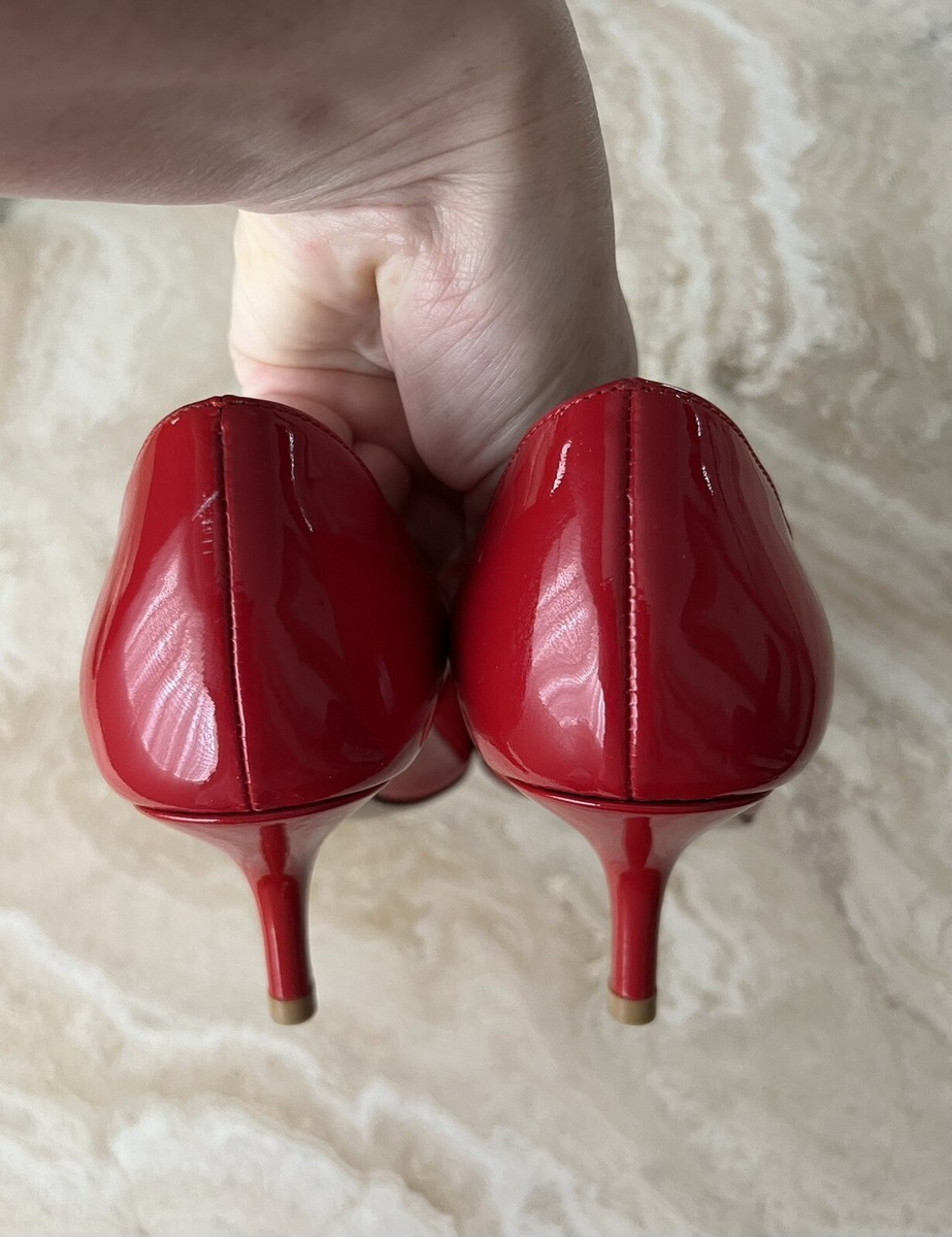 ヴァレンチノ リボン パンプス　35.5 赤 Valentino Bow Ribbon Shoes Red Kitten Heels Patent Leather