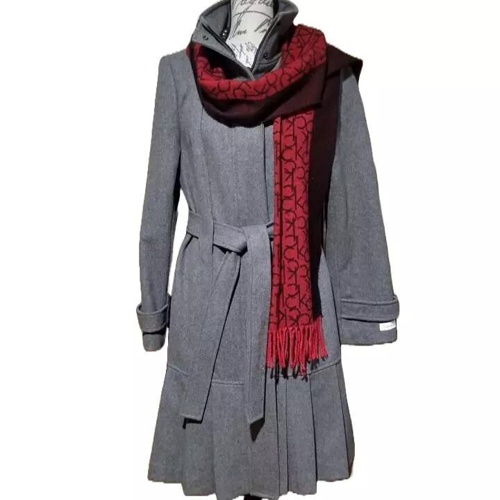 Gray belted deals coat