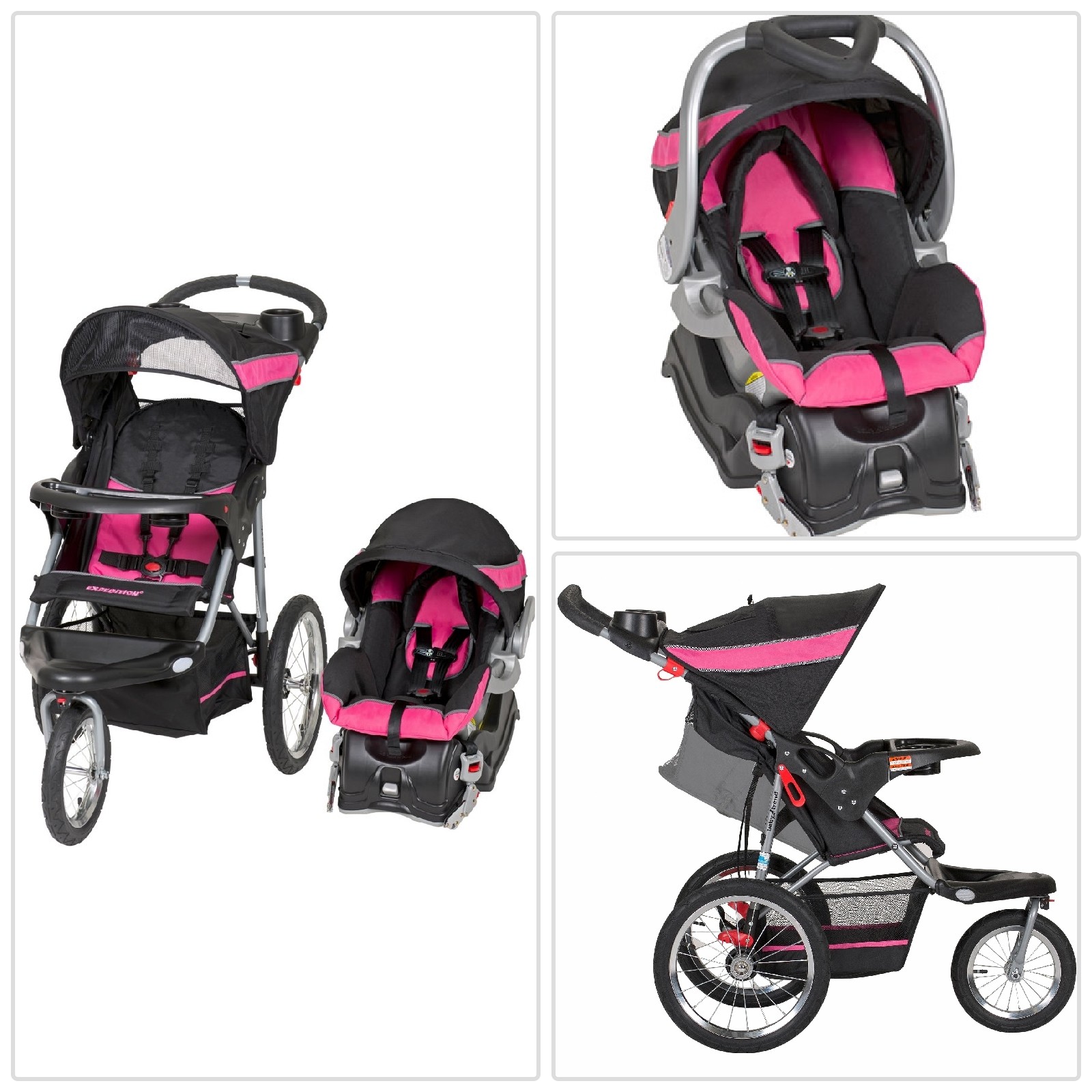 pink jogging stroller with car seat