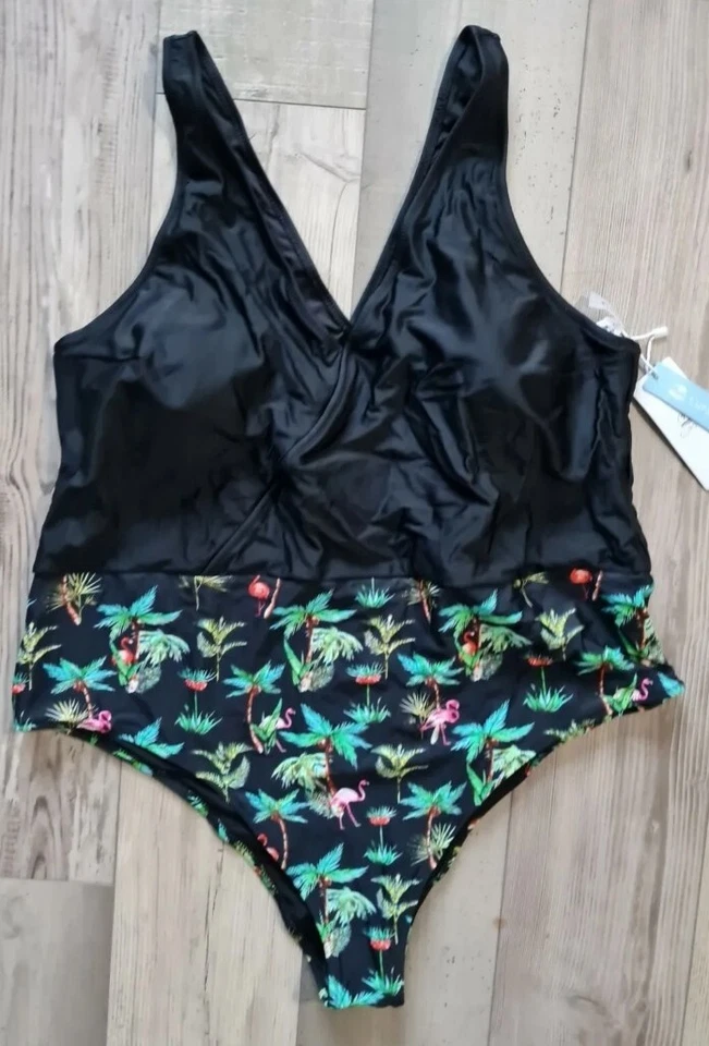 Badeanzug gr 4XL mit Cups BH polster wattiert schwarz grün pad sexy 48 XXXL - Bild 2 von 4