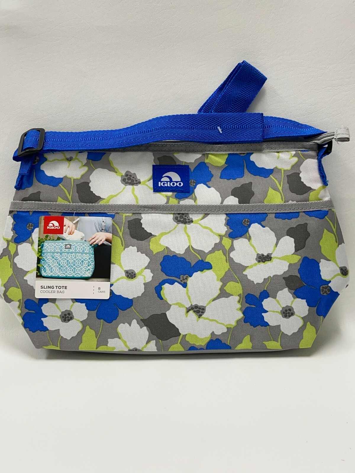Igloo Sling Tote Cooler Bag 8-can NEW! (GRAY AND BLUE FLORAL) FREE SHIPPING!!