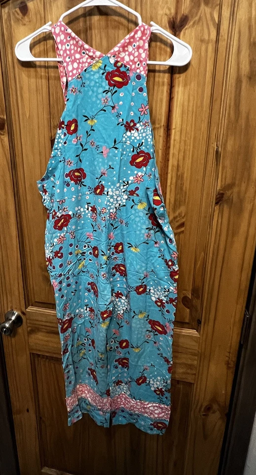 Ann Carson Vintage 100% Seda Para Mujer Azul Floral Boho Mono Talla Pequeña PS Foto 2 de 4