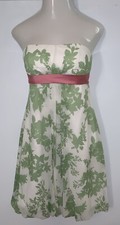 DAVIDS BRIDAL Green & White Strapless Below Knee Length Floral Dress ~ Sz 6