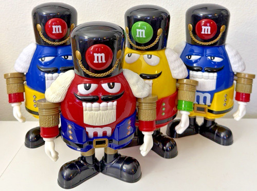 M&M Nutcracker Candy Dispenser Empty Lot of 4 Red Yellow Blue Mars Figures