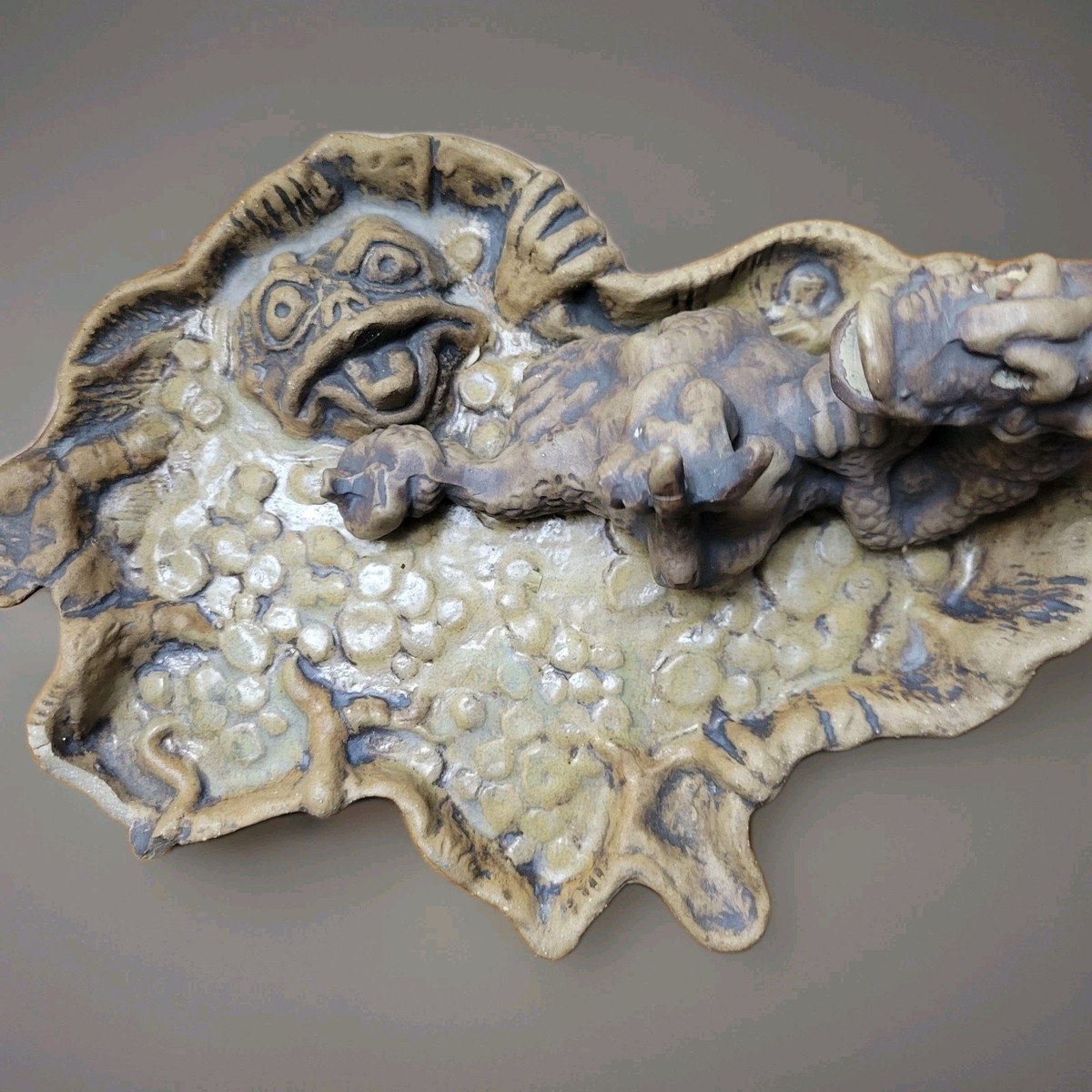 Jim Rumph 1971 Vintage Pottery Dragon Smoking Ashtray Rare Mid