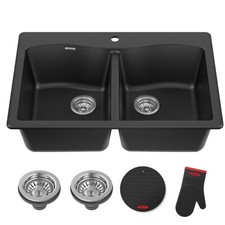 KRAUS Forteza 33-inch Drop in/Undermount 50/50 Double Bowl Granite Kitchen Sink