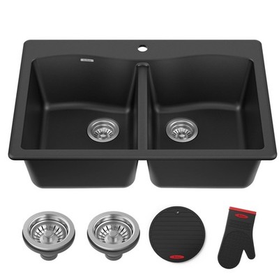 KRAUS Forteza 33-inch Drop in/Undermount 50/50 Double Bowl Granite Kitchen Sink