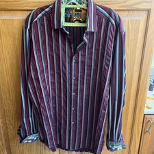 Robert Graham L Classic Fit Multicolor Stripe Shirt Contrast Cuffs Cotton