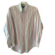 Ralph Lauren Button Down Dress Shirt Pink, Blue, Yellow Striped Mens 15.5-34