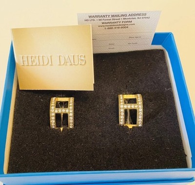 HEIDI DAUS Crystal Goldtone (1/2 Hoop) Pierced Earrings NIB Sold Out