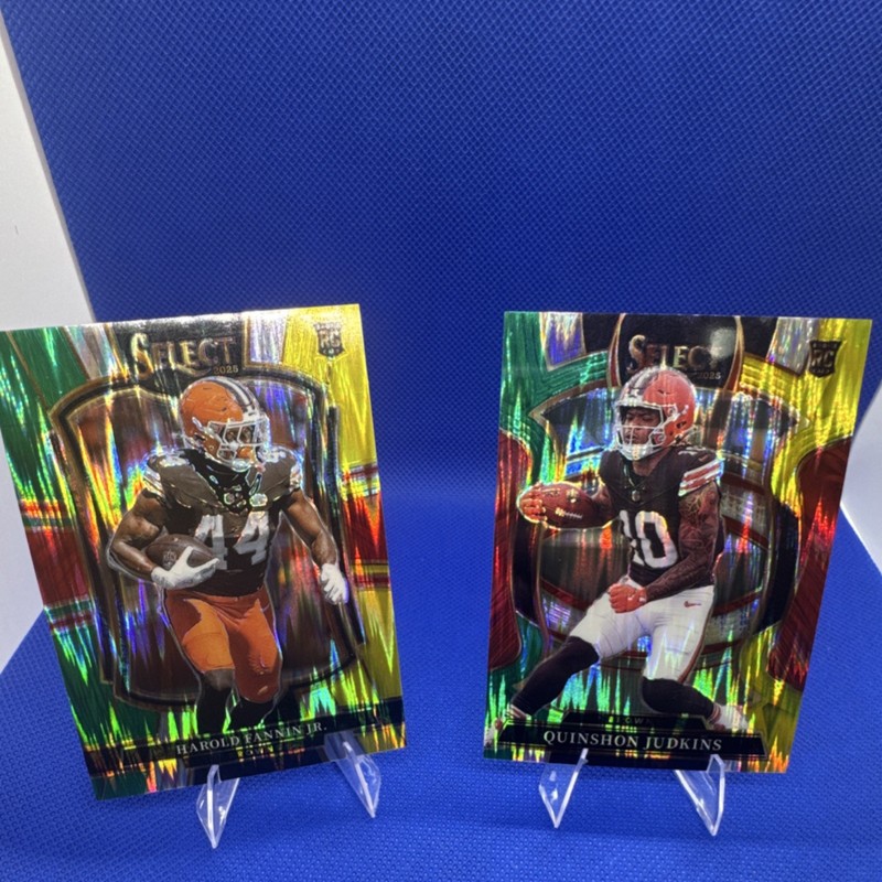 Select 2025 Browns NFL 2 Card Lot Harold Fannin Jr. Quinshon Judkins Prizm