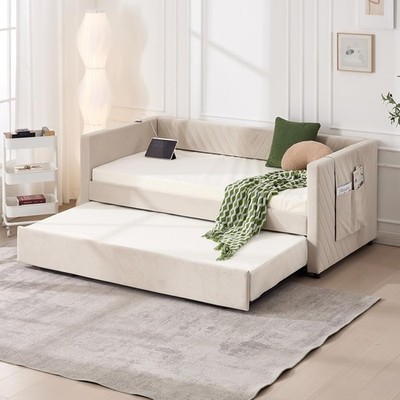 Twin Size Daybed with Pop-Up Trundle Twin to King Size Day Bed Frame