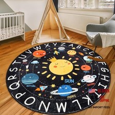 Round ABC Kids Rug,4 Ft Soft Circle Alphabet Playroom Rug,Washable Non-Slip