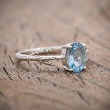 Blue Aquamarine Ring, 925 Sterling Silver, Promise Ring, Women's Gift