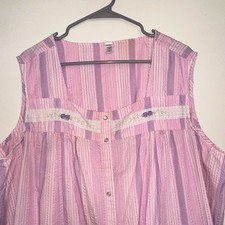 VTG PINK Kmart Striped Sleeveless Square Neck Button Lace Nightgown Pockets 3X