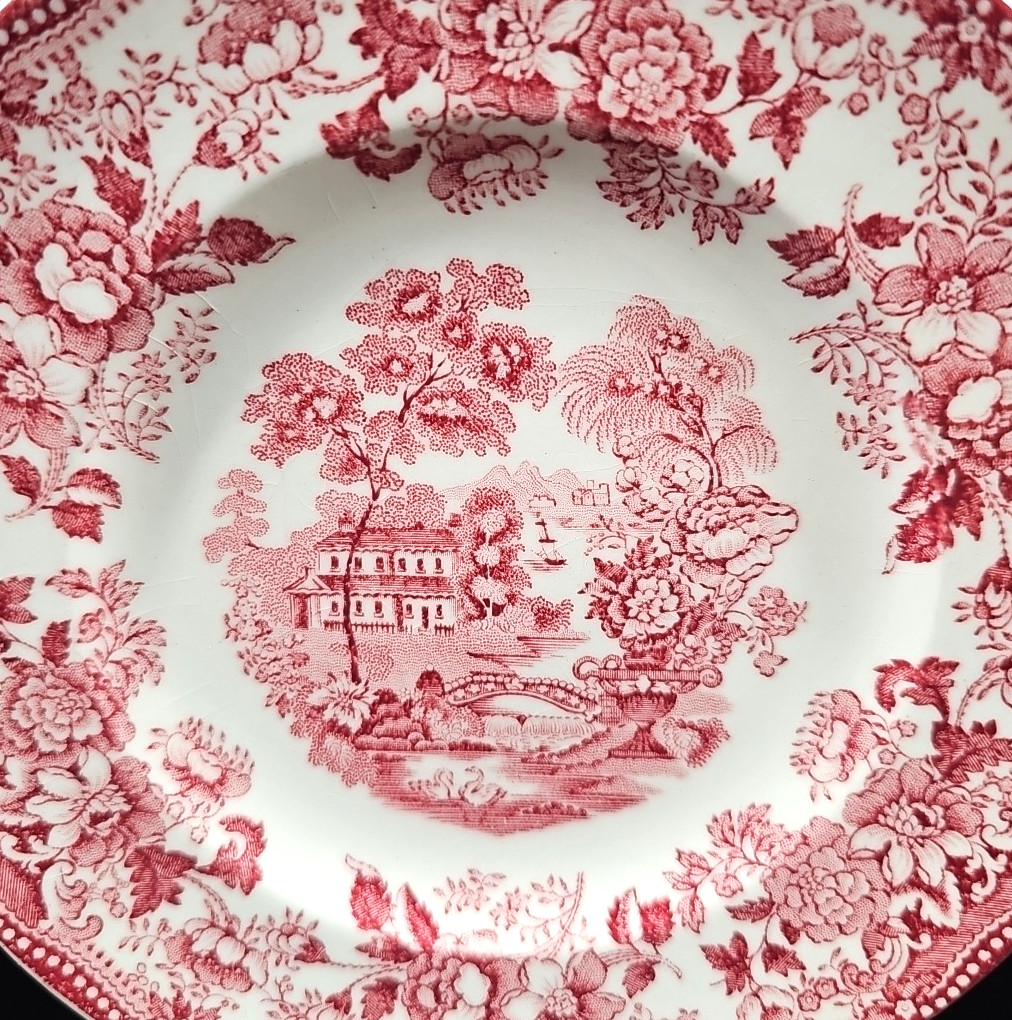 (5) Royal Staffordshire Tonquin Red Pink Bread Plates Set Vintage Cliff MCM Lot