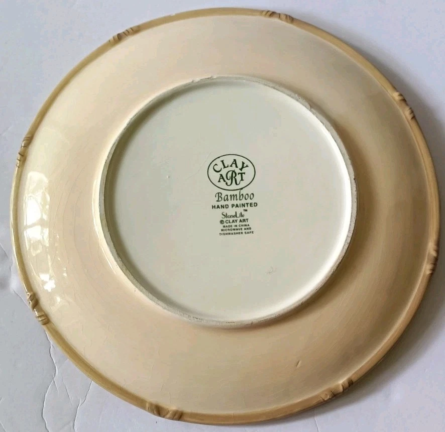 Conjunto de 2 pratos de jantar de bambu arte argila borda de bambu pintada à mão Stonelite 11,5"  - Imagem 2 de 4