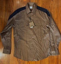Burberry Warm Walnut Brown and Navy Button-Up Shirt New MSRP 590