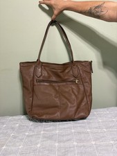 Fossil Brown Pebbled Tote Shoulder Bag Zip Cl...