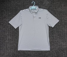 Under Armour Shirt Mens Large White Striped The Playoff Polo Performance Golf