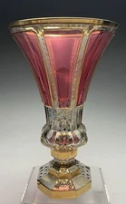 Large Moser Cranberry & Gold Cabochon  Vase