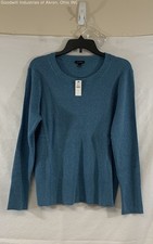 NWT Talbots Women's Teal Blue Shimmer Ribbed Crewneck Sweater Size L