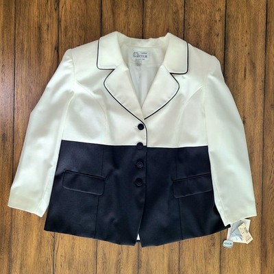 VTG Atrium Suit Collection 20W Blazer Career Office Jacket Off-White/Black