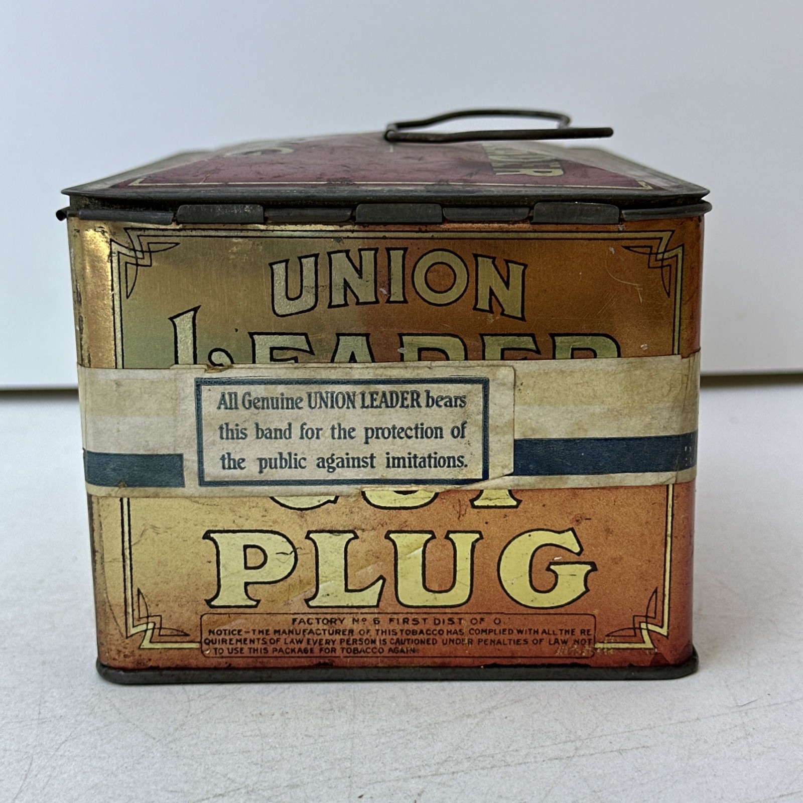 Vintage Union Leader Cut Plug Tobacco Smoke & Chew Advertising Tin Lunch Box