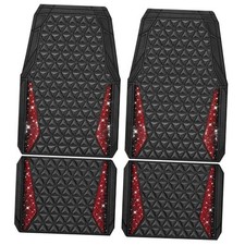 CAR PASS Bling Diamond Car Mats Rubber Floor Mats Full Set Anti Red Diamond