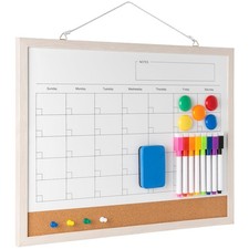 Dry Erase Calendar Whiteboard, 17" x 13" Magnetic Whiteboard Cork Board Combo...