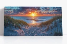 Beach Sunset Canvas Print Wall Art | Coastal Sand Dune Landscape | Ocean Decor