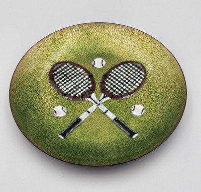 Annemarie Davidson Handcrafted Green Enamel Copper Tennis Trivet Plate 6 Inches