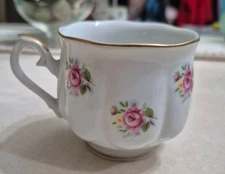 TEA CUP EXTRA TOUCH BY FTD MADE IN JAPAN PINK ROSES FLORAL GOLD RIM