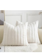Pack of 2 Faux Fur Throw Pillow Covers 18x18 Inch Striped Decorative