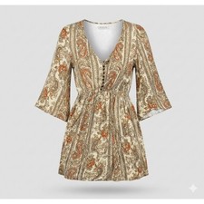 Mink Pink Women's Brown, Tan, Orange Paisley Pattern Short Dress. Size S