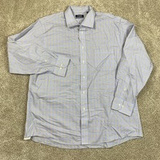 Chaps Button Up Shirt Men's 17.5 34/35 Plaid Blue Beige Yellow Long Sleeve