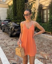 Alice + Olivia Fierra Coral Silk Trapeze Mini Dress V-Neck Y-Back Medium EUC